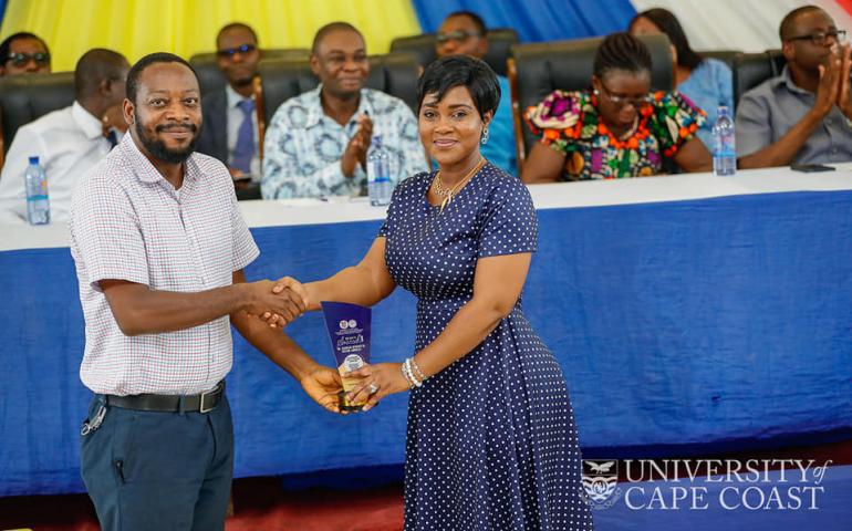 A lecturer honoured by Mrs. Bernice Owusu Sekyere