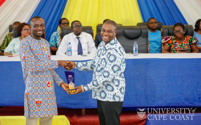 Prof. Emmanuel Kwesi Abu from department of Optometry with Prof. Desmond Omane Acheampong